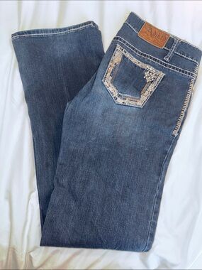 Adiktd Women's Boot Cut Jeans - Blue Denim with Embellished Pocket
